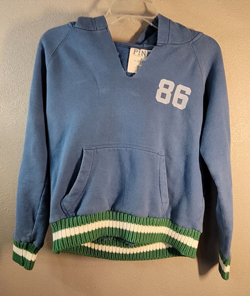 Victoria's Secret PINK Hoodie Womens S Blue Love Pink University 86 Pullover